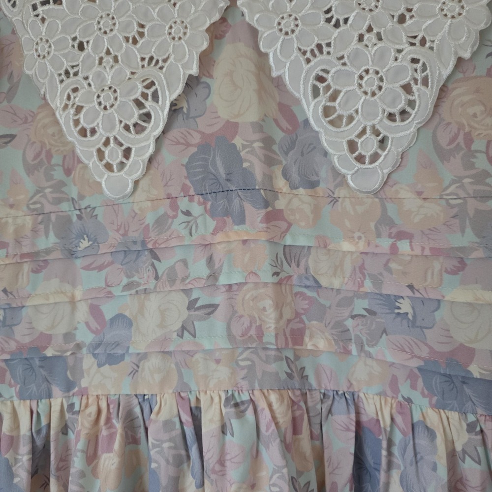 Dazy Prairie Midi Dress Women's Sz S Cottagecore Floral Lace Collar Boho Peasant - Picture 5 of 12